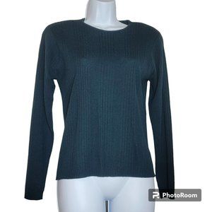 Jones New York Petite Sweater, Women PM, Green Ribbed, Lambswool Blend, EUC